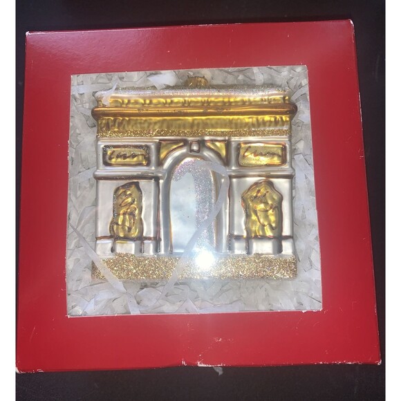 Arc de Triomphe Made Poland Blown Glass Christmas Ornament 2.25" Glittery Gold - Picture 8 of 10